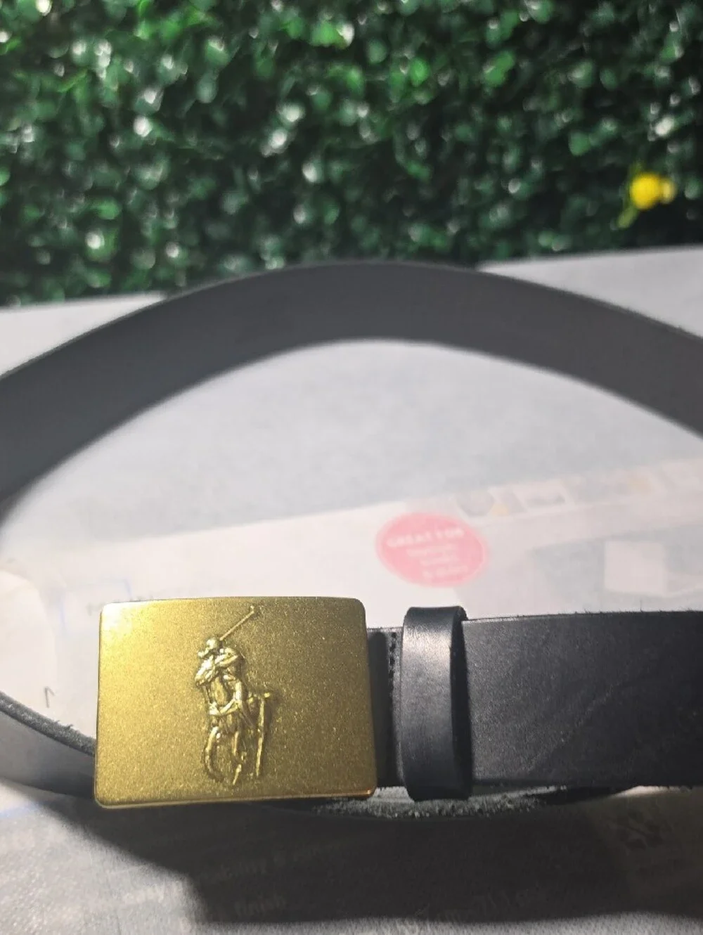 Black Leather Belt with Gold Polo Player Buckle